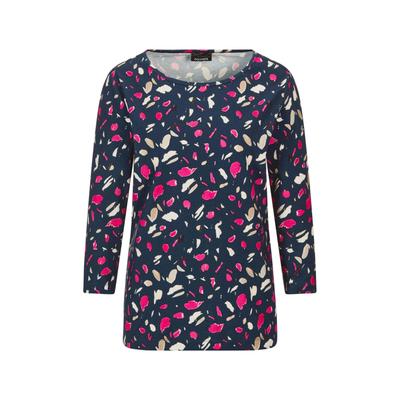 Kurzarmshirt GOLDNER "Florales Jerseyshirt mit Paisley-Muster", Damen, Gr. 48, blau (marine, gemustert), Obermaterial: 95% Baumwolle CO. 5% Elasthan EL., U-Boot-Ausschnitt, Shirts, U-Boot-Ausschnitt