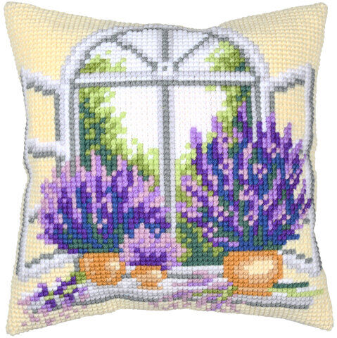 Kreuzstichkissen "Lavendel-Fenster"