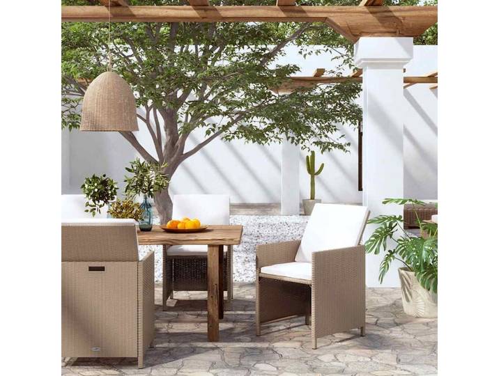 furnicato Gartenstuhl 4er-Set Gartenstühle aus PE-Rattan Beige 52x56x85 cm (4 St), Witterungsbeständige Sitzgruppe mit Kissen und rostfreiem Stahlrahmen