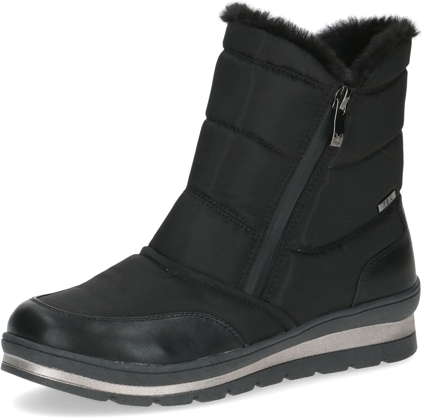 Winterboots CAPRICE, Damen, Gr. 37,5, wärmend, schwarz, Synthetik, Textil, Schuhe Winterboots, Keilabsatz, Outdoorboots, Stiefelette mit zwei Reissverschlüssen schwarz 37,5, wärmend
