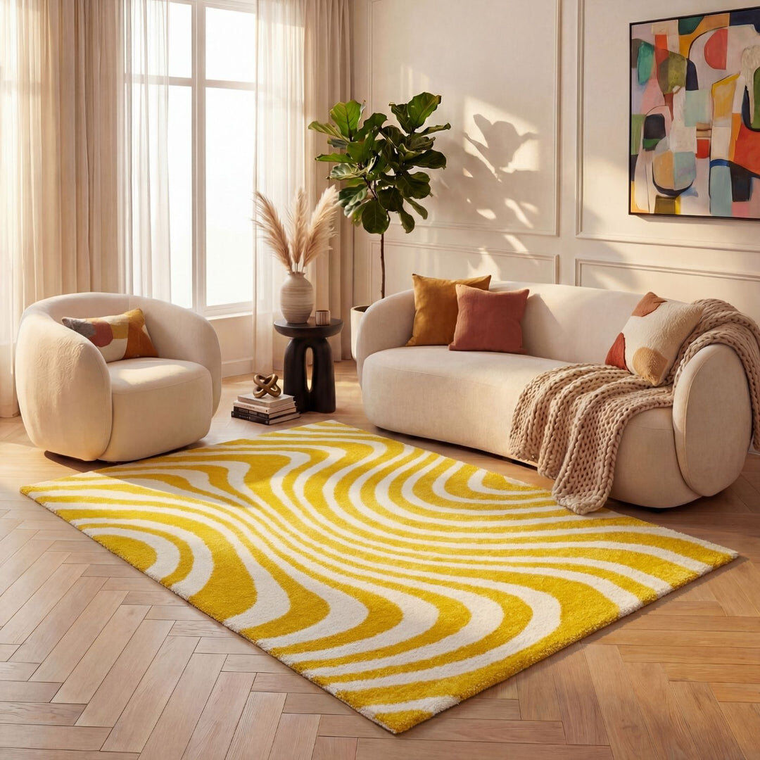 THE RUGS Joli Striped Area Rug Soft Dense Pile for Living Rooms and Bedrooms Yellow/White Rectangle 80 x 150 cm