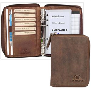 Almadih Systemplaner Organizer Kalender, braun vintage, Echt Leder, A6