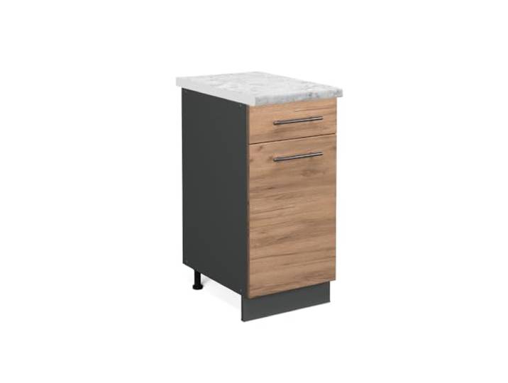Vicco Küchenunterschrank Fame-Line, Goldkraft Eiche, 40 cm Metall-Vollauszüge · Arbeitsplatte Marmor · Höhenverst. Füße · Metallgriffe · Soft-Close
