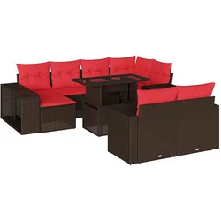 vidaXL 11-teiliges Gartensofa-Set mit Kissen, braun, Polyrattan