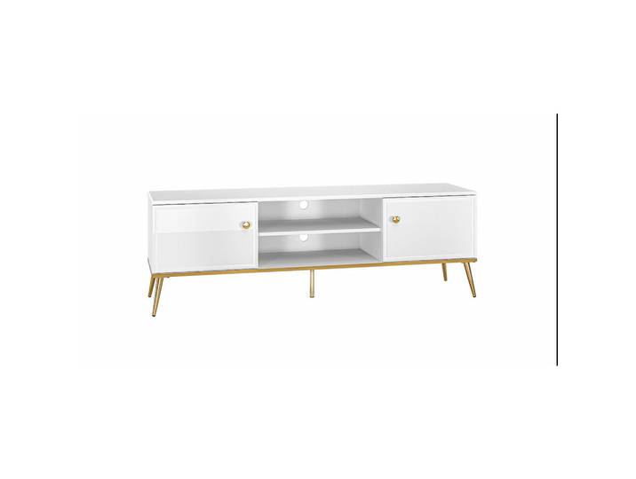 Feldmann-Wohnen Lowboard Goldin weiß / gold 160 / 40 / 54cm, Weiß, Rechteckig, 160x54x40 cm, Wohnzimmer, TV Möbel, Lowboards, Lowboards stehend