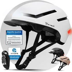 Fahrradhelm mit Front- und Rücklicht NOVA - Weiß - M - Bestseller,Neu,oft gekauft
