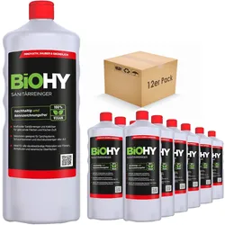 BiOHY Sanitärreiniger (12x1l Flasche) | Kalkzersetzendes Konzentrat für den Sanitärbereich | Badreiniger mit angenehme & frischen Duft | EXTRA STARK
