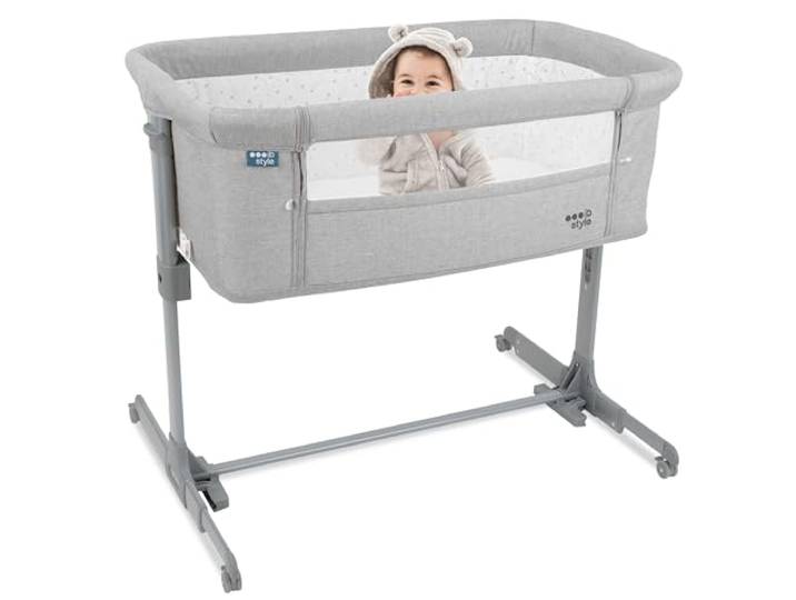 ib style Aluna 3in1 Beistellbett, Babybett, Zustellbett, weiche Matratze, 5-Fach Höhenverstellbar, Reisebett mit Tasche, Kinderbett mit Rollen, Wiege, für Zuhause und Unterwegs - Hell Grau