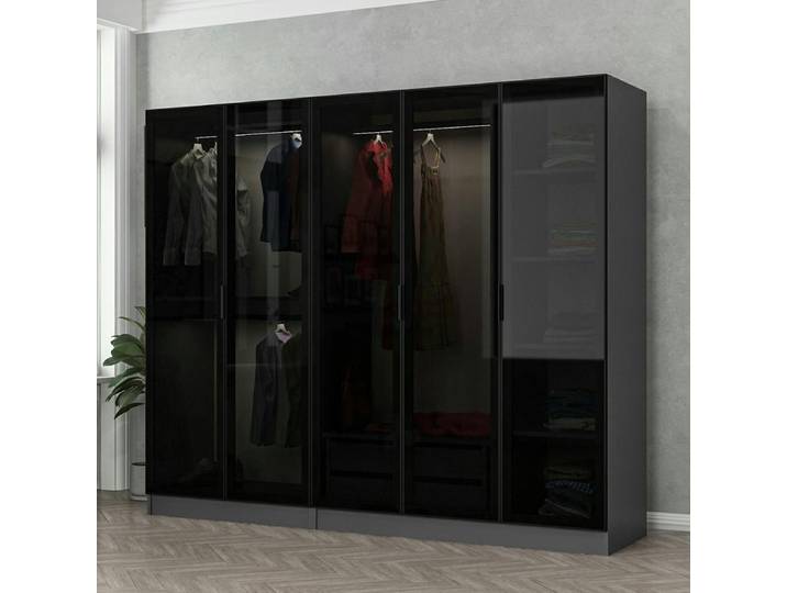 Armoire penderie 5 portes BYRON - Gris