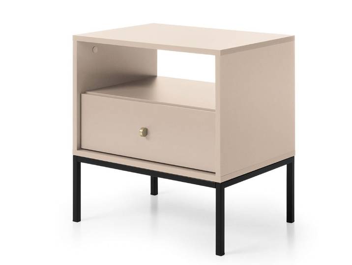 Feldmann-Wohnen Nachtkonsole Mono (1 Vollauszugschublade, 1 Fach, 1 St., moderne Optik, Möbelknäufe, Metallfüße), 54x39x56cm Beige Matt