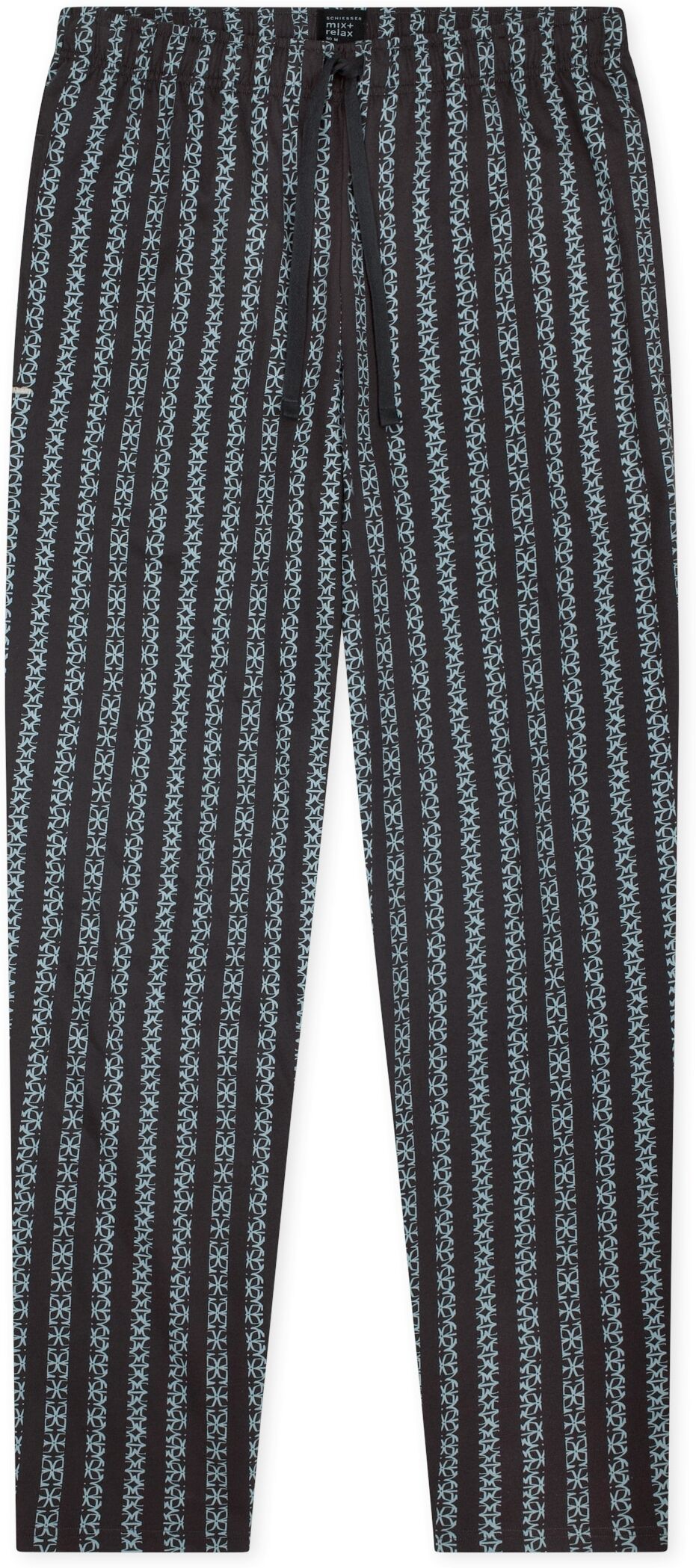 Pyjamahose SCHIESSER "Mix + Relax", Damen, Gr. 54, N-Gr, schwarz-weiss (845, blau), Single Jersey, Obermaterial: 100% Baumwolle, lang, Hosen Pyjamahose, gestreift, seitliche Taschen, Bindekordel 845, blau 54, N-Gr