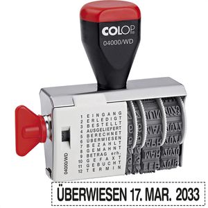 Colop Datumstempel 04000/WD, für Stempelkissen, Abdruck 55 x 4 mm, Schrifthöhe 4 mm, mit 12 Lagertexten