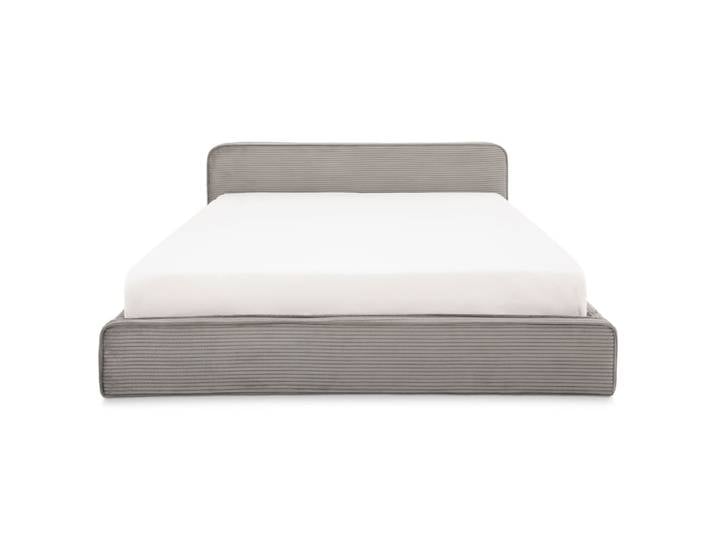 Lit double 140x190 en tissu rembourré avec sommier, gris