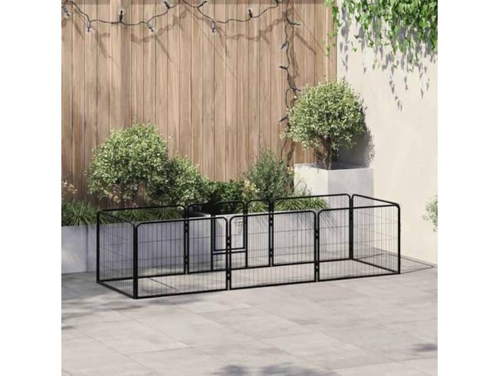 Hunde-Laufgitter 8 Paneele Stahl 60 x 80 cm Schwarz mit Klapptür Rostfreier Stahl, wetterfest, Sicherheitsverriegelung, Erdspieße, flexible Formen, Innen- und Außenbereich