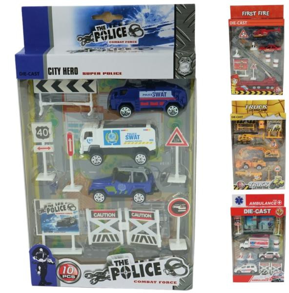 Speelgoedautoset Hulpdienstvoertuigen 10-delig Die Cast Miniature Assortiment