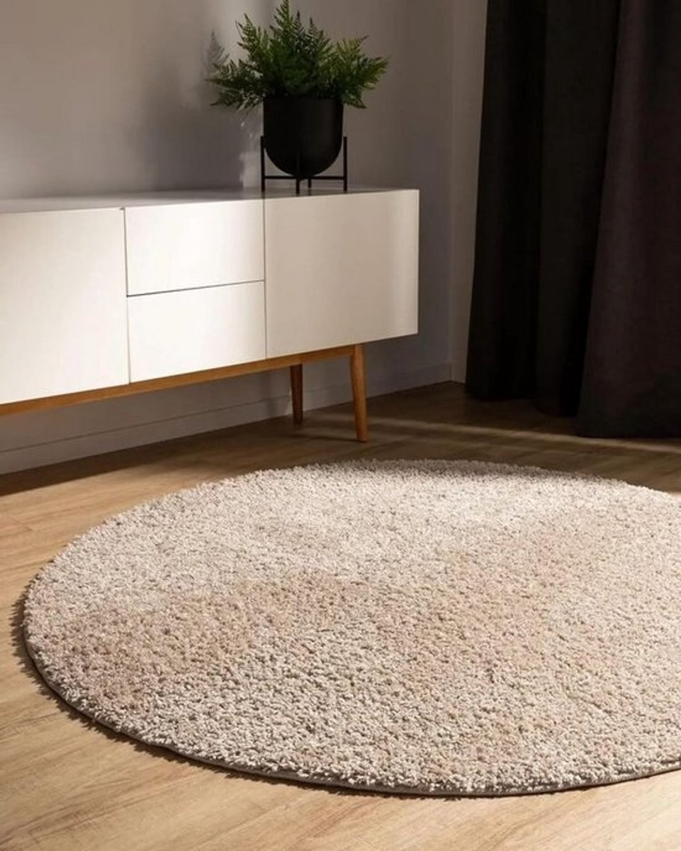 Rond Hoge Pool Vloerkleed Beige Minimalistisch Zacht en Wasbaar