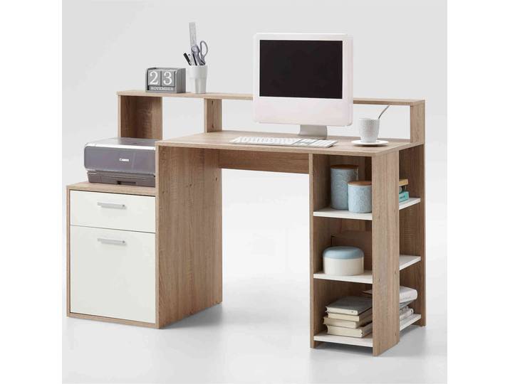 Bureau avec rangements en bois imitation chêne clair - BU13021