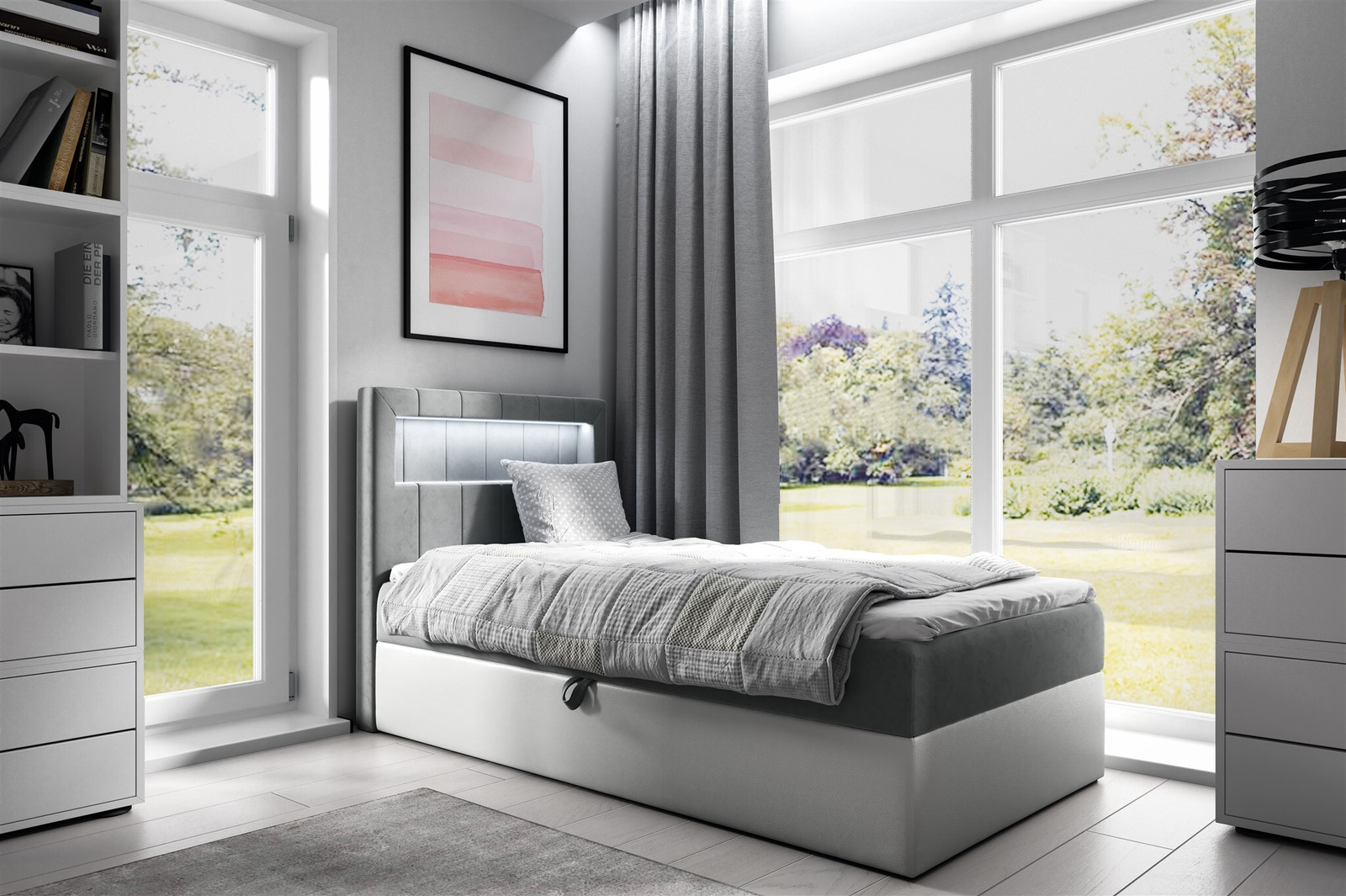 Fun-Möbel Boxspringbed Fabian wit-grijs 90x200 cm
