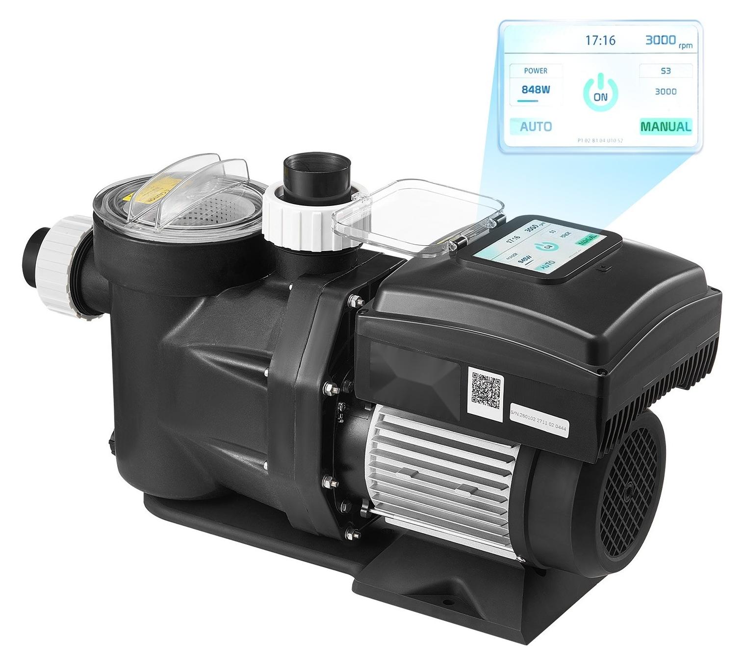 Poolpumpe Schwimmbadpumpe - Filterpumpe - Variable Drehzahl - Förderleistung 26.000 L/h - Leistung 1.100 W - Förderhöhe 15 m - Selbstansaugend, Filterkorb - Programmierbarer Timer