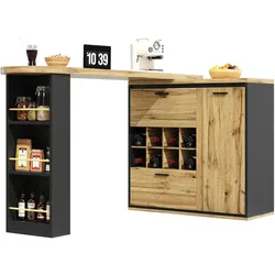 STILVORA Ausziehbarer Bartisch mit Stauraum Holzoptik 220x39x105  mit 2 Schubladen Weinregal offenen Fächern MDF Metall für Küche Wohnzimmer Balkon