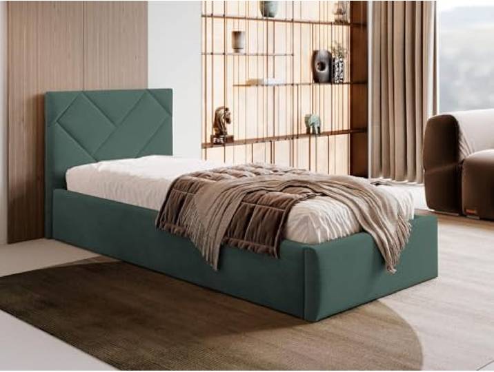 Bett Azzurro S03 120x200 cm, Stauraum, Metallrahmen, Dunkelgrün Betten, Polsterbett mit OEKO-TEX Zertifikat, EU-Herstellung, Modern Einzelbett