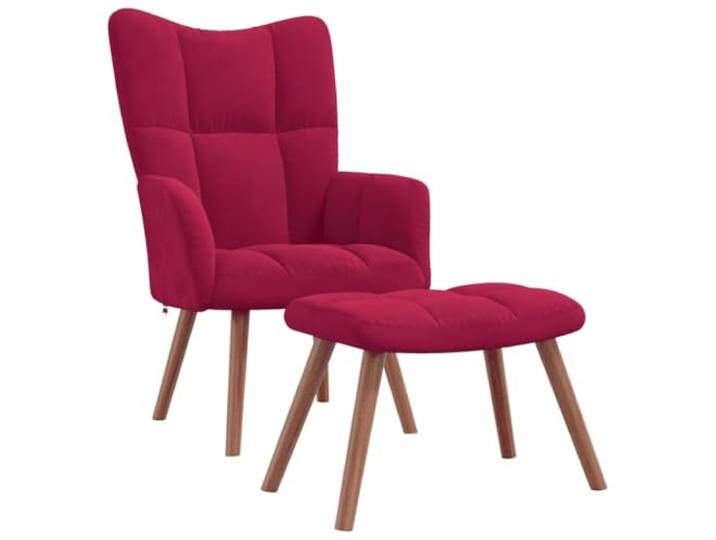 Fußsessel Weinrot Samt Steppung Stahlrahmen, Holzbeine, Schaumstoff, 110 kg, elegantes Design