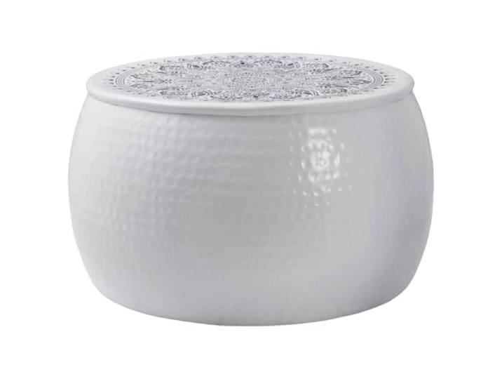 KTHLBRH Runder Couchtisch aus Aluminium, weiß, 55 cm Schwarzes Blumenmuster, gehämmertes Design, stabile Oberfläche, pflegeleicht