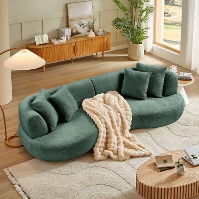 Mid-Century Modern Curved 4-Seat Sectional Sofa with Boucle Curved Upholstery and Multifunctional Pillows by GDFStudio
