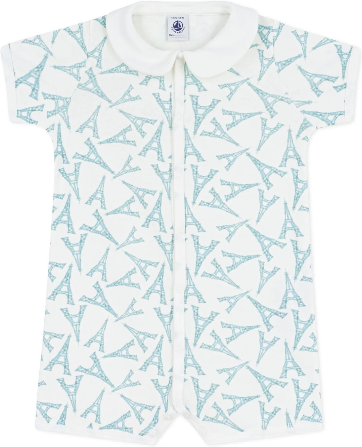 Petit Bateau Pyjama Combishort Tour Eiffel Coton Bio Blanc 18 mois