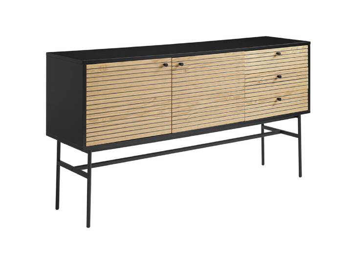 Sideboard, Schwarz & Eiche, 160×40×85 cm, Mit Stauraum, Modern, SalesFever