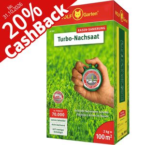 Wolf-Garten Rasensamen LR 100 Turbo-Nachsaat, 20% Cashback, 2kg für bis zu 100m², Reparatur, schnellkeimend