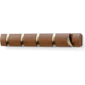 Umbra Garderobenleiste Flip 5, 318850-1227, braun, aus Holz, 51cm breit, mit 5 klappbaren Haken