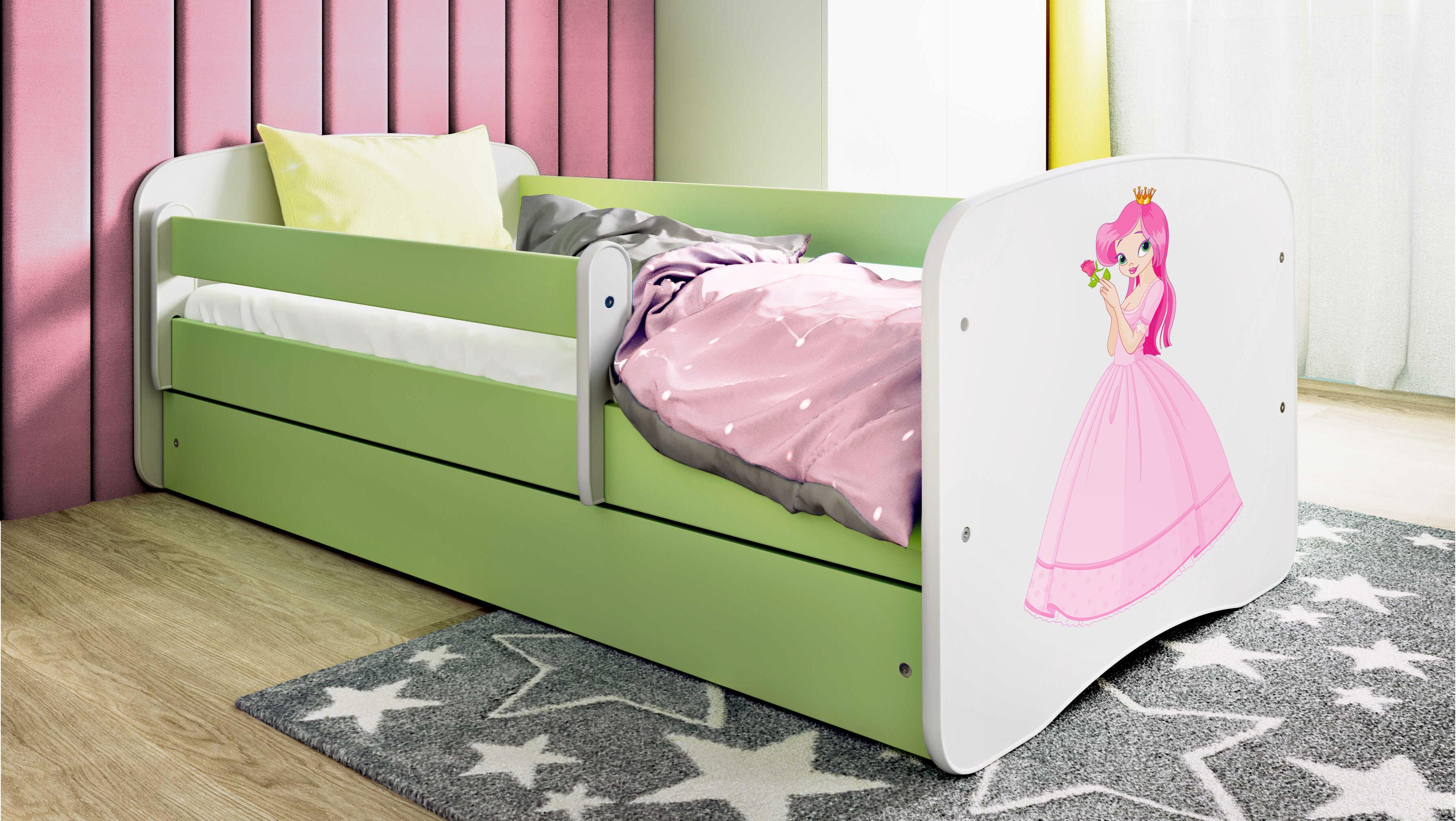 Kinderbett Jugendbett Prinzessin 70x140, 80x160, 80x180 cm - Komplettset mit Schublade & Rausfallschutz
