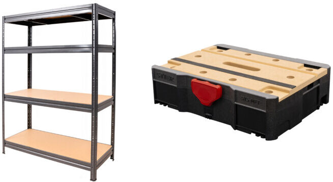 Set STIER Schwerlast-Fachbodenregal Fachlast 500kg HxBxT 1770x1800x600 mm + Systainer® T-LOC MFT BLACK-Edition
