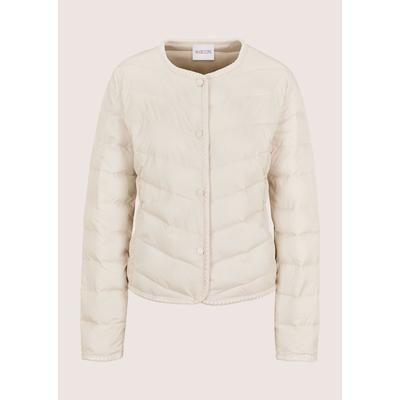 Kurzjacke MADELEINE "Jacke Steppjacke mit bestickter Blende", Damen, Gr. 44, beige (perlweiß), Modern, regular fit, Rundhals, Jacken Kurzjacke