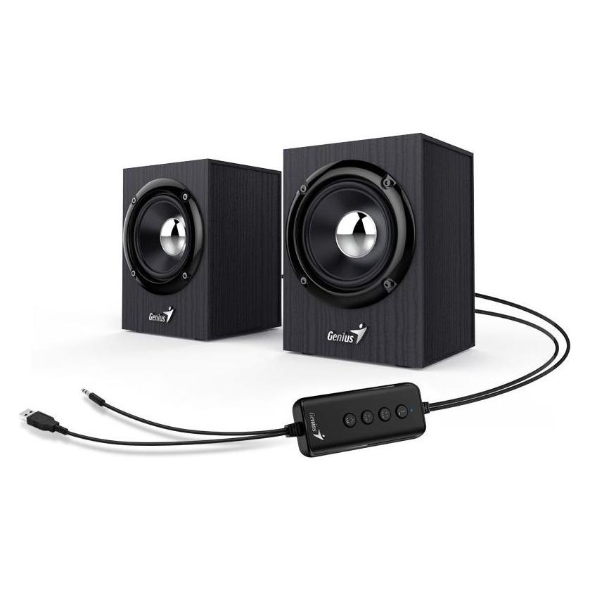 Genius Computerlautsprecher Lautsprecher SP-HF385BT, 2.0, 4 W, schwarz, Lautstärkeregler, BT, Holz, 3,5-mm- (31730046400)