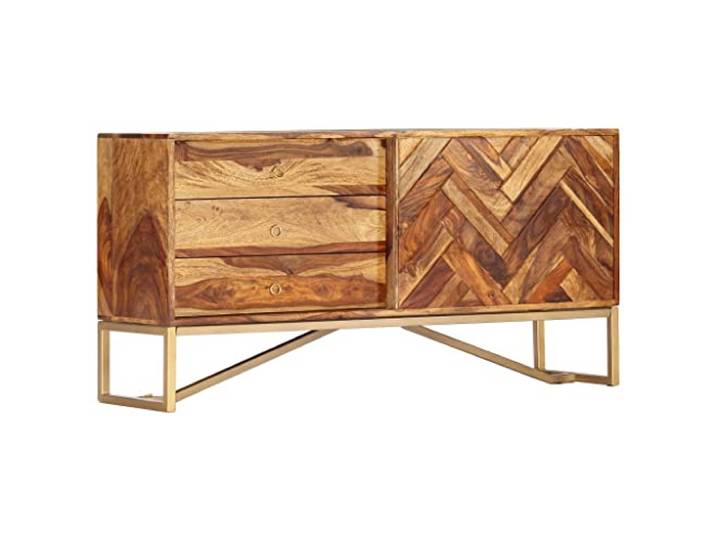 HEFZGDB Mid-Century Sideboard Akazie Massivholz Beistellschrank Massivholz mit Eisenbeinen Sideboard mit Schublade und Tür aus Akazienholz mit Schubladen 118x30x60 cm