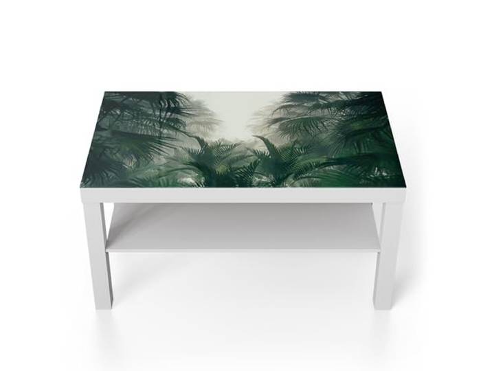 DEQORI Glastisch weiß groß 90x50 cm Motiv Nebelwaldgeheimnis ausgefallener Beistelltisch aus Glas Hochglanz Couchtisch fürs Wohnzimmer moderner Couch Tisch mit Design