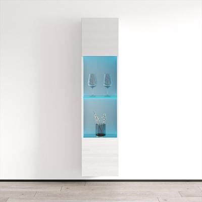 "Meble Furniture Booky 42 Wall-Mounted LED Bookcase - 67"" Tall Modern Display Cabinet with 16-Color RGB Lighting, High Gloss"