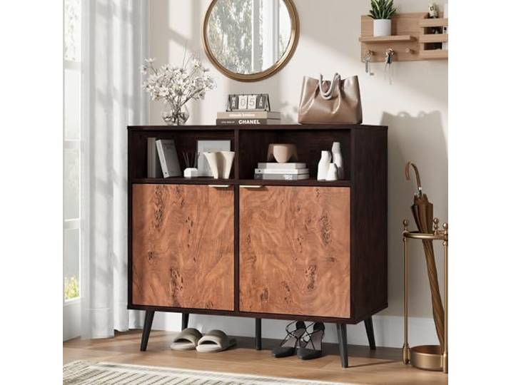 Garvee Sideboard 80cm Walnuss Maserholz TV-Schrank Wohnzimmer Garvee Sideboard MDF Metall 80x40x80cm, für Wohnzimmer Flur, für Familien, einfache Montage, staubdicht.