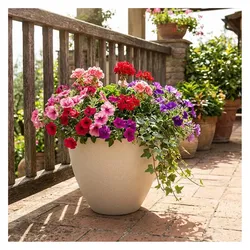 Ethick, Blumentopf, Moderner Pflanzkübel Rund Ø38cm in Sand, Blumentopf 23L aus Kunststoff für Innen & Aussen (38 x 32 cm)