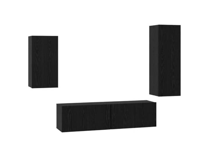 GKHPYURE TV-Möbel-Set, 4-teilig, schwarze Eiche, Holz, mehrschichtig Wandmontage, 2 Türen, 3 Einlegeböden, Tragkraft 240 kg, pflegeleicht
