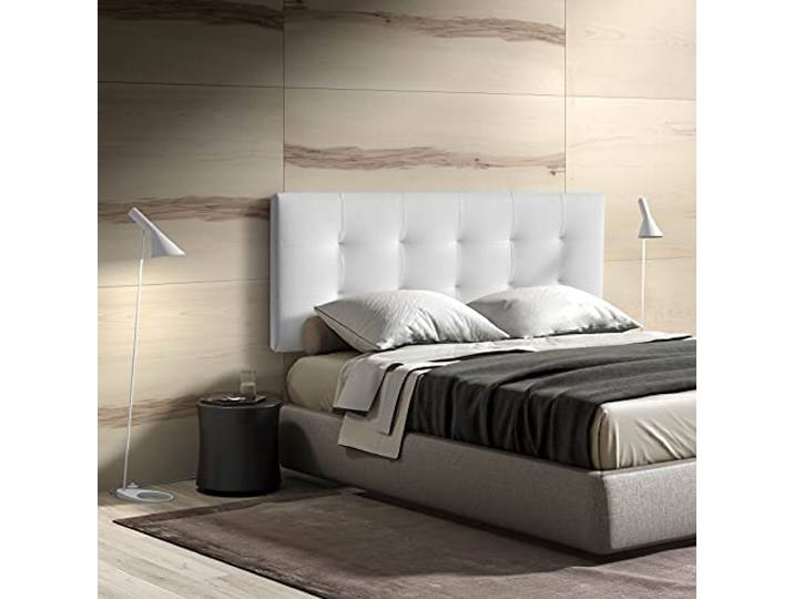 MOMMA HOME - Bettkopfteil - Modell Resqua - Farbe Weiß - 160 x 60 cm - Polsterung aus Gestepptem Kunstleder - Inklusive Aufhängevorrichtung - Kopfteil für das Schlafzimmerbett