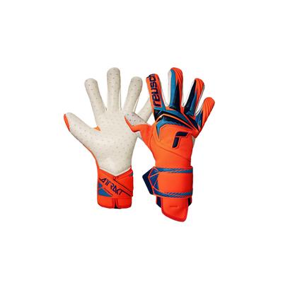 Torwarthandschuhe REUSCH "Attrakt SpeedBump Guardian", Damen, Gr. 8,5, orange (orange, blau), 36% Polyester, 50% Latex, 5% Polyamid, 3% Synthetik, Handschuhe, mit 3D-Noppen auf der Innenhand