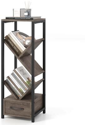 4-Tier Floor Standing Bookcase Wood Tree Bookshelf w/ Drawer
