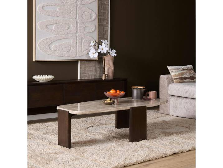 Table basse design marbre et bois brun DUOMO