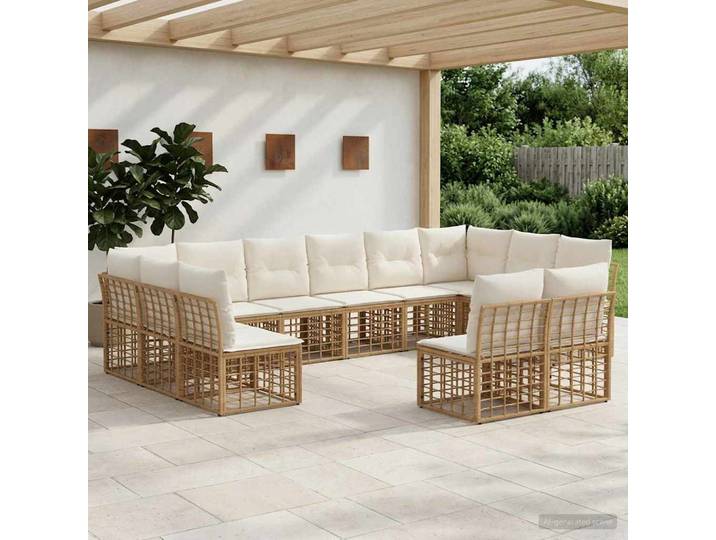 vidaXL Outdoor-Sofagarnitur 12 stk. 12-Sitzer Natur und Cremeweiß