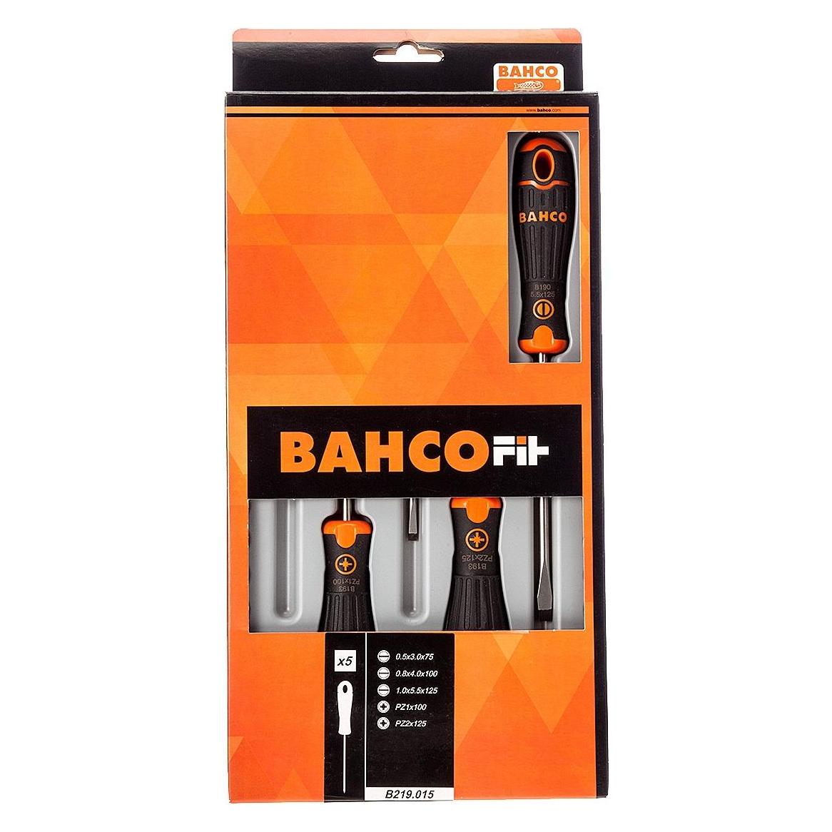 Bahco BahcoFIT Satz Schraubendreher für Schlitz- und Pozidriv-Schrauben mit Gummigriff - 5-teilig (Pozidriv-Kreuzschlitz (PZ)) (B219.015)