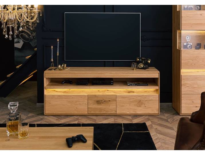TV-Board Wildeiche inkl. LED 165x43,5x63 natur geölt CARDIFF #140