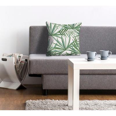 Dekokissen QUEENCE "Mia", grün (grün, bedruckt), B:40cm L:40cm, Polyester, Dekokissen_Sitzkissen_Kissenhüllen, Kissenhülle,Palmenblätter,Tropisch,Naturmotiv,Exotisch,Grün